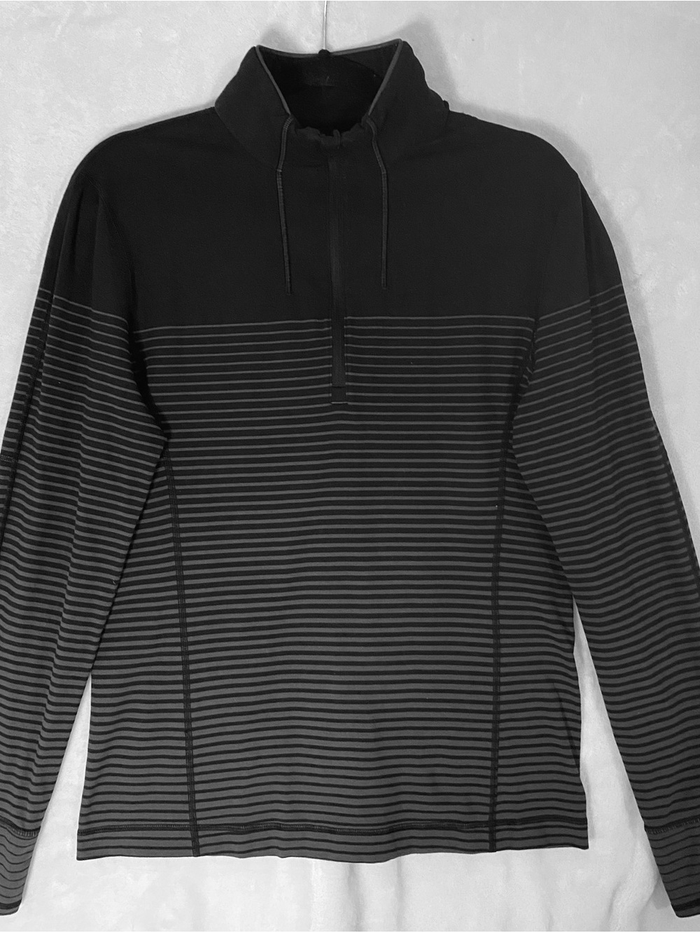 Lululemon Sweat Session 1/2 Zip Mens Black Gray Ombré Stripes Performance Size S